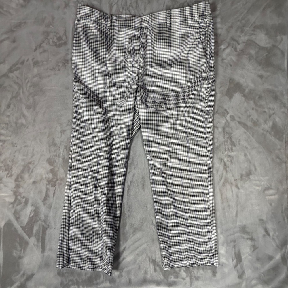 Ann Taylor Curvy Fit Glen Plaid Trousers Womens 16 Gray Blue Purple Straight Leg
